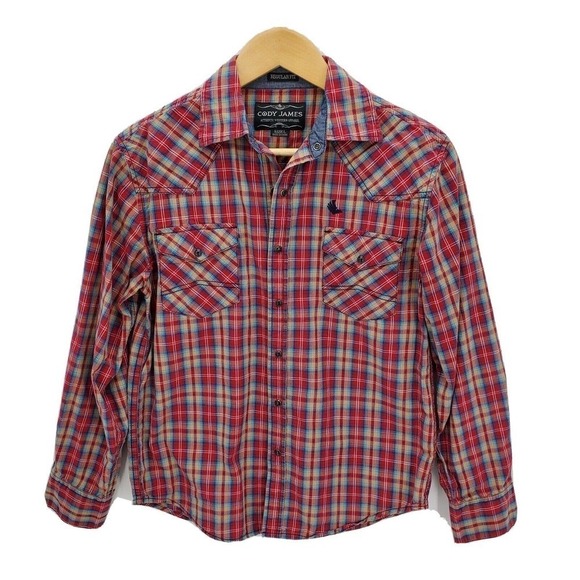 Cody James Youth Boys Pearl Snap Western Shirt Plaid Long Sleeves Size Large - Picture 1 of 3